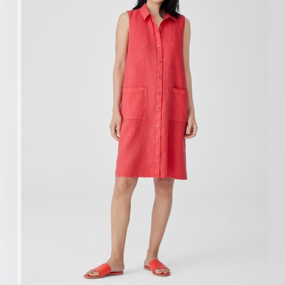 Eileen Fisher Dresses & Skirts - NWT Eileen Fisher 100% Organic Linen Pink/Coral Sleeveless Dress Size Medium